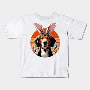 American English Coonhound Enjoys Easter in Bunny Ears Kids T-Shirt